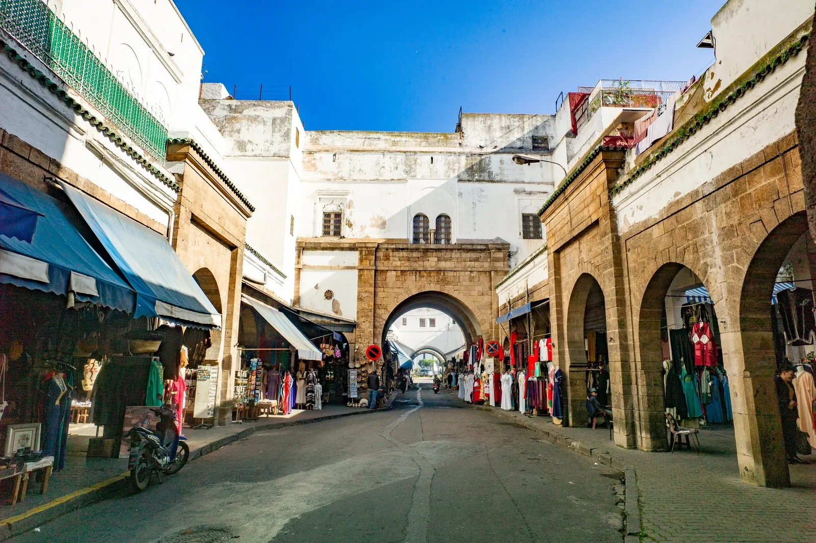 habous 1 Stone archway and traditional clothing shops in Casablanca's Habous Quarter market