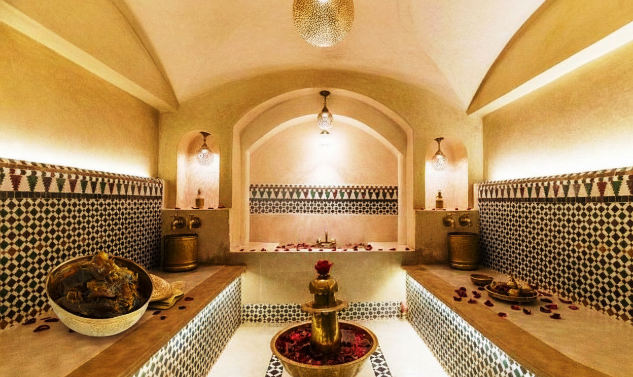 Traditional Moroccan hammam with beldi black soap